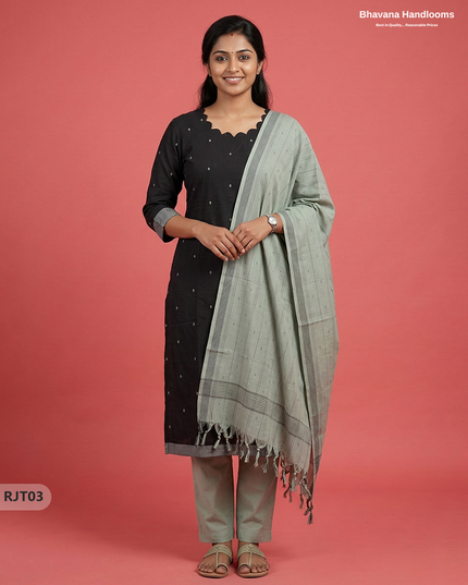 Premium Handloom Woveen 3PC Kurti Set with Handloom Dupatta | Black Colour Ethnic Wear