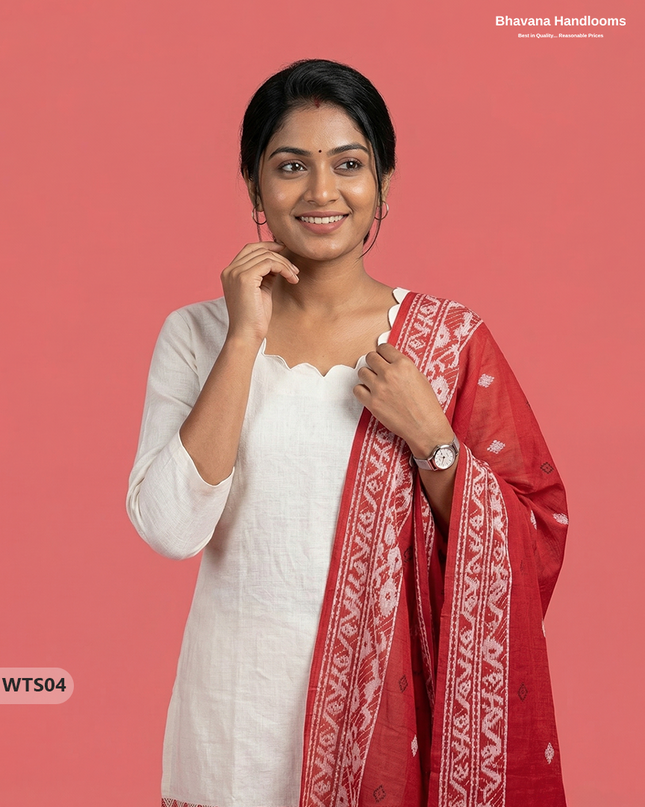 Stylish Handloom Jacquard 3PC Kurti Set with Printed Dupatta & White Kurti