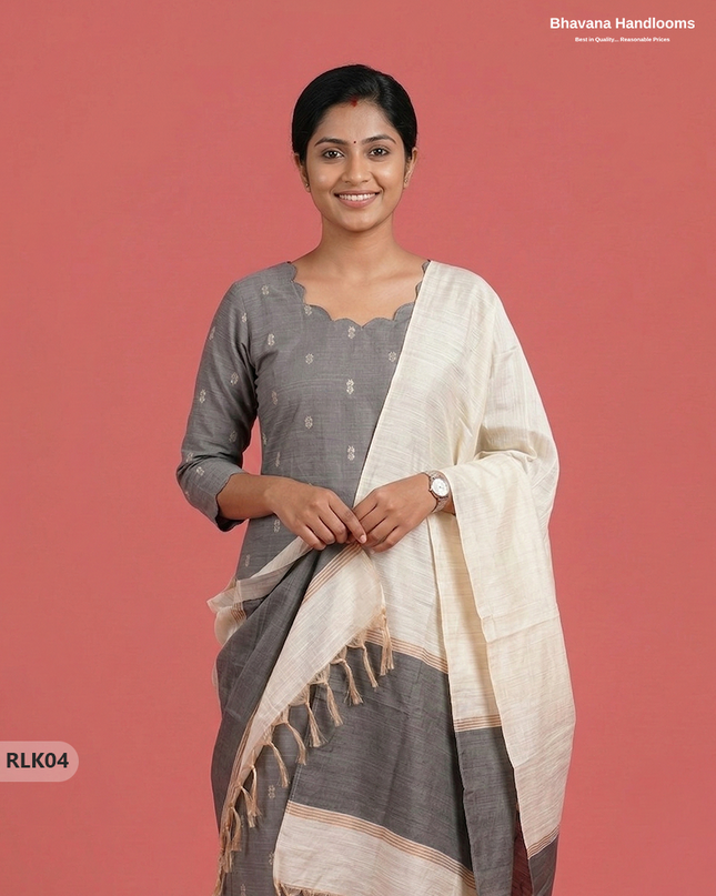 Raw Silk 2PC Set in Gray Colour | Top & Bottom Only Ethnic Wear