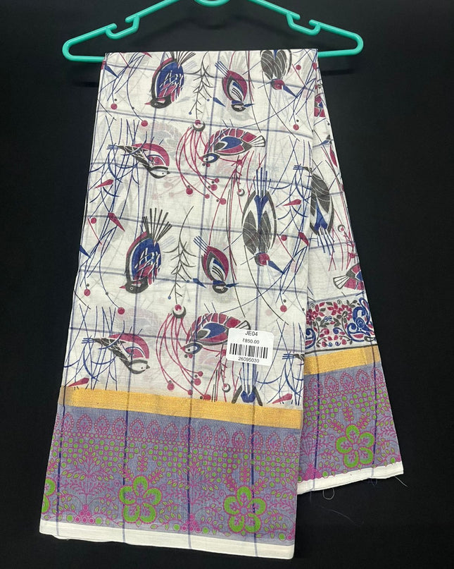 Chirala cotton saree half white shade and printed blouse