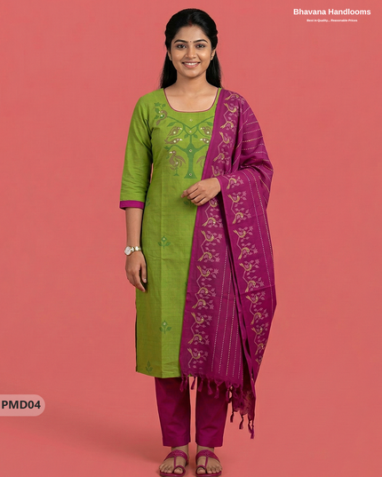 Premium Parrot Green Kurti Set with Birds Print & Mirror Finishing | Ready-to-Wear