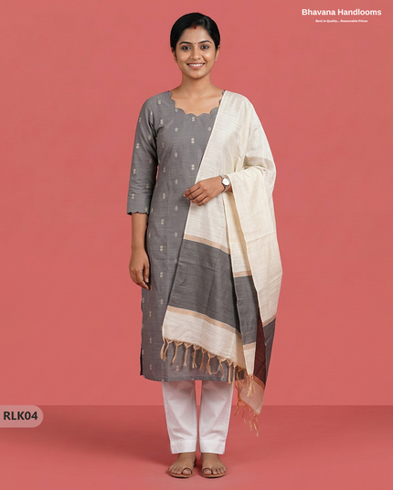 Raw Silk 2PC Set in Gray Colour | Top & Dupatta Only Ethnic Wear
