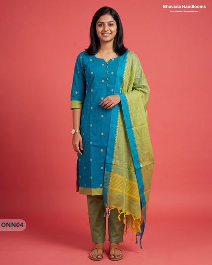 Mangalagiri Premium Cotton 3PC Set with Full-Length Lining & Elastic Pocket Bottom – Sky Blue colour