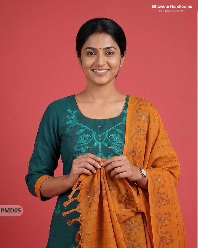 Premium Sea Green Kurti Set with Birds Print & Mirror Finishing | Ready-to-Wear