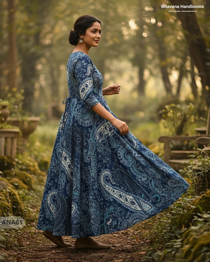 Blue Floral Long Anarkali Frock – Umbrella Flair Design