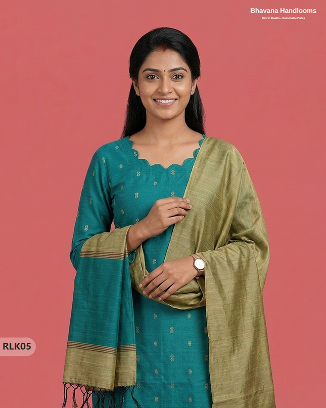 Raw Silk 2PC Set in Green Colour | Top & Bottom Only Ethnic Wear