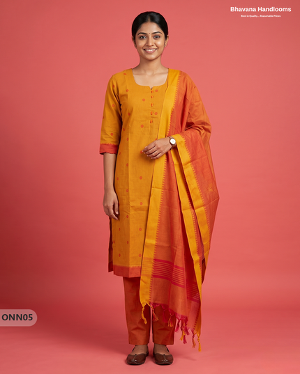 Mangalagiri Premium Cotton 3PC Set with Full-Length Lining & Elastic Pocket Bottom – Yellow colour