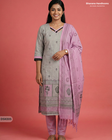 Stylish Grey Baby Pink Designer Kurti Set | 3Pc Ready-to-Wear Outfit