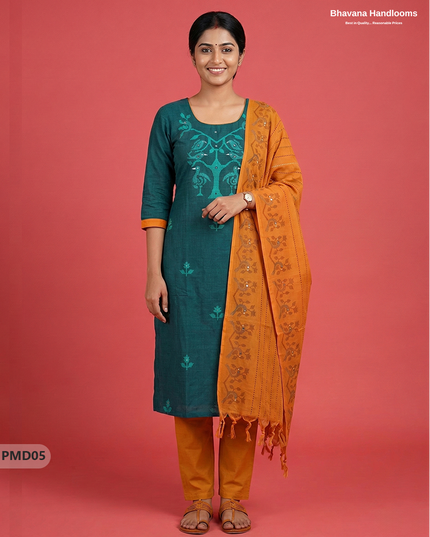 Premium Sea Green Kurti Set with Birds Print & Mirror Finishing | Ready-to-Wear