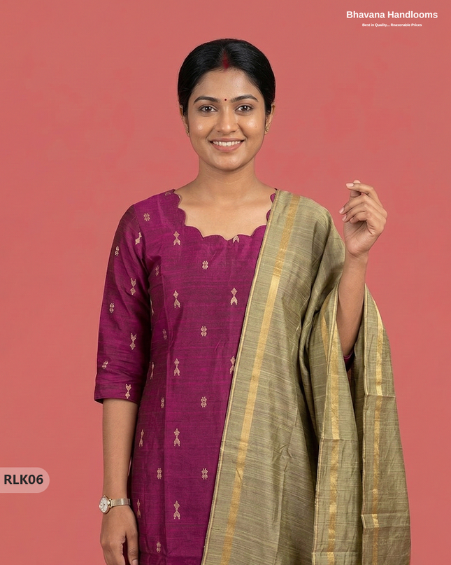 Raw Silk 2PC Set in Pink Colour | Top & Bottom Only Ethnic Wear