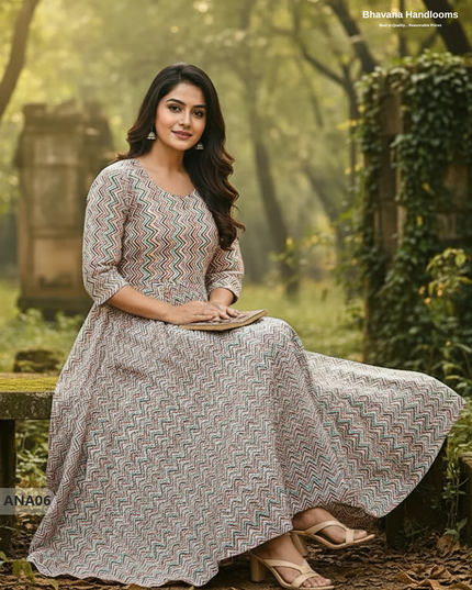 Cream Multi Colour Long Anarkali Frock – Umbrella Flair Design