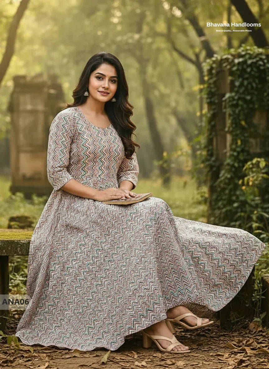 Cream Multi Colour Long Anarkali Frock – Umbrella Flair Design