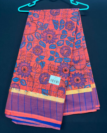 Chirala cotton saree half Orange shade and printed blouse