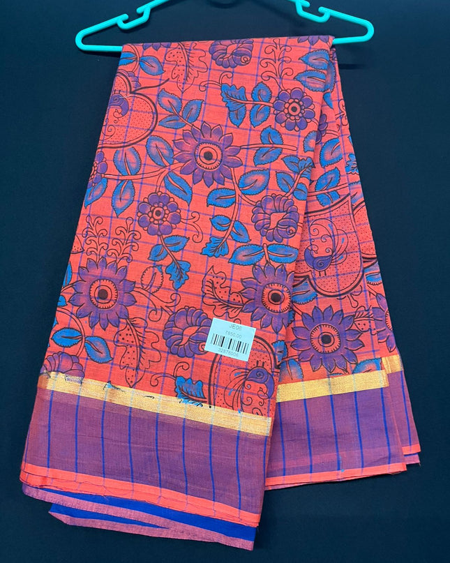 Chirala cotton saree half Orange shade and printed blouse