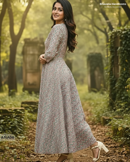 Cream Multi Colour Long Anarkali Frock – Umbrella Flair Design