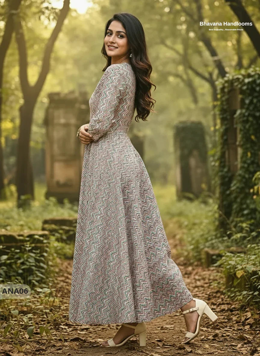 Cream Multi Colour Long Anarkali Frock – Umbrella Flair Design