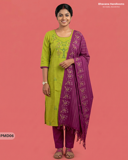 Premium Green Kurti Set with Birds Print & Mirror Finishing | Ready-to-Wear