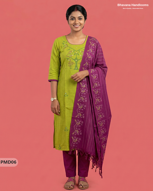 Premium Green Kurti Set with Birds Print & Mirror Finishing | Ready-to-Wear
