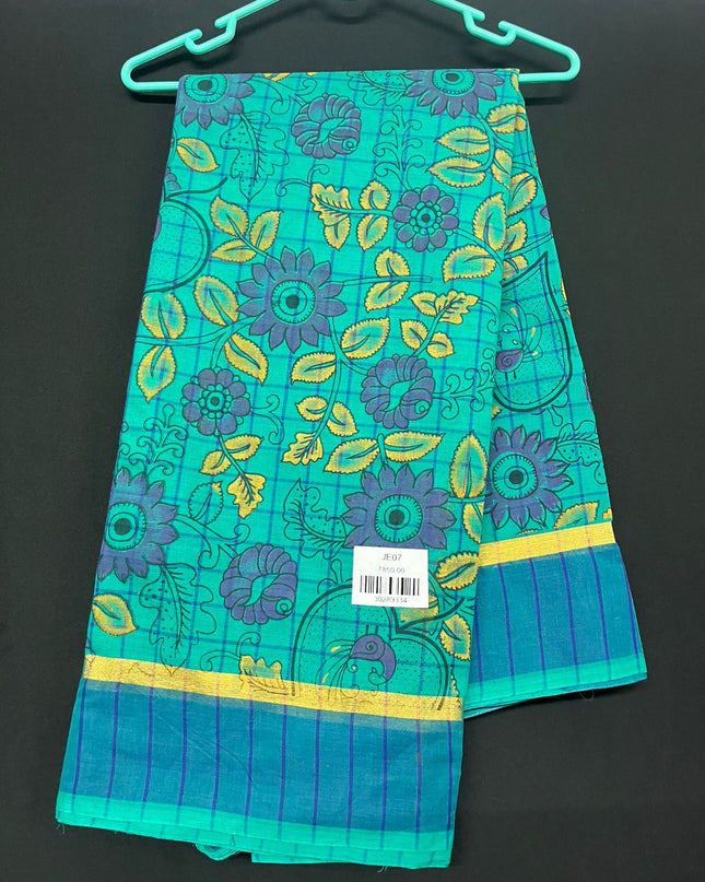 Chirala cotton saree half Green shade and printed blouse
