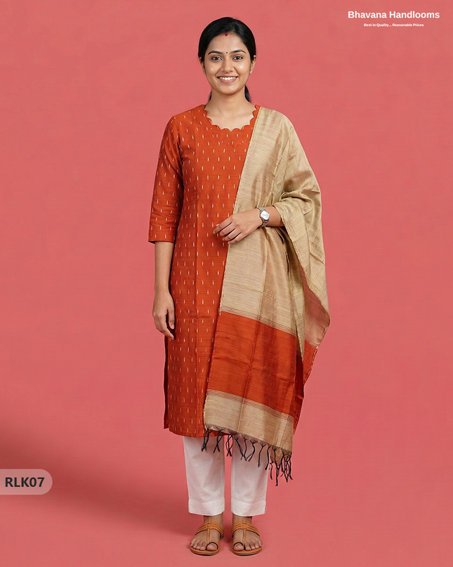 Raw Silk 2PC Set in Orange Colour | Top & Bottom Only Ethnic Wear