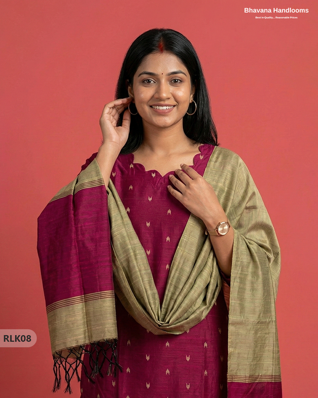 Raw Silk 2PC Set in Pink Colour | Top & Bottom Only Ethnic Wear