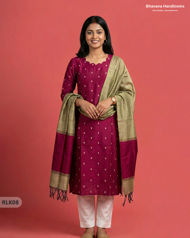 Raw Silk 2PC Set in Pink Colour | Top & Bottom Only Ethnic Wear
