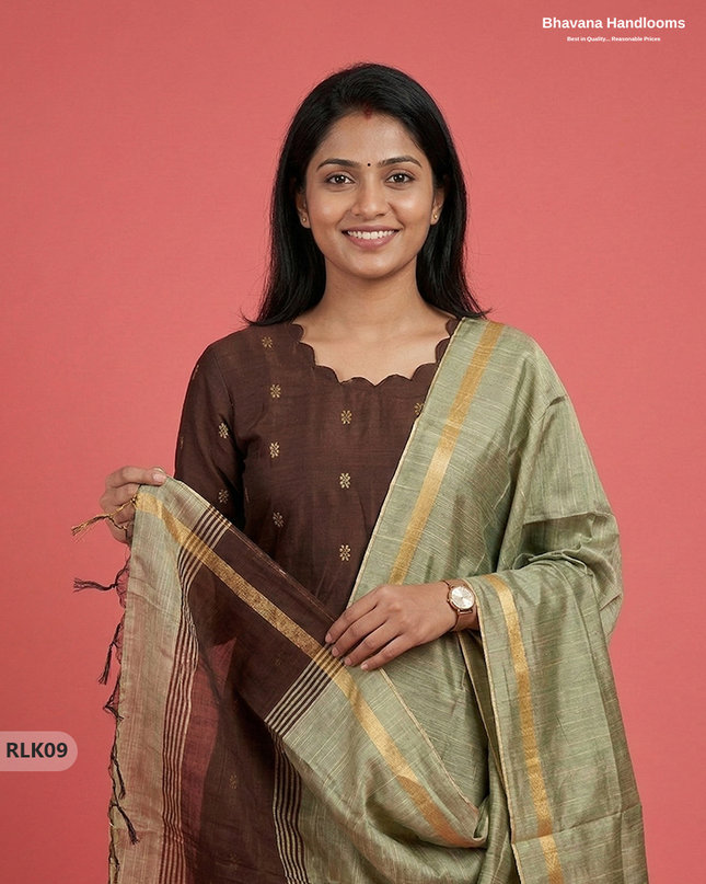 Raw Silk 2PC Set in Brown Colour | Top & Bottom Only Ethnic Wear