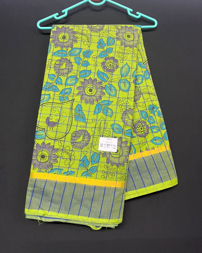Chirala cotton saree half Green shade and printed blouse