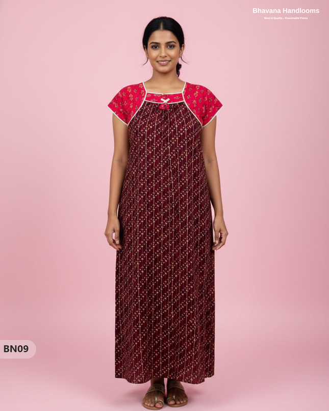 Cotton Printed Nighties | Comfortable Free Size Nightwear for Women