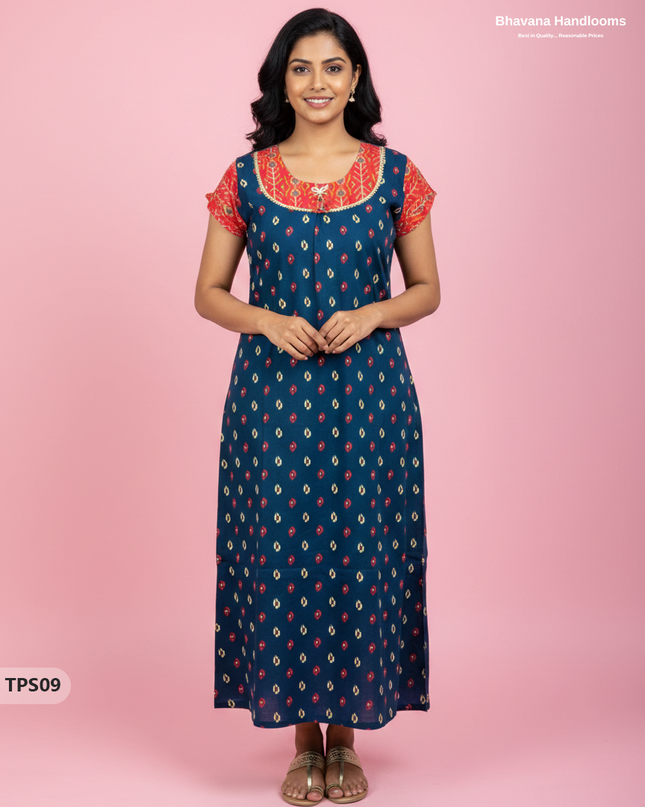 Cotton Printed Nighties | Comfortable Free Size Nightwear for Women