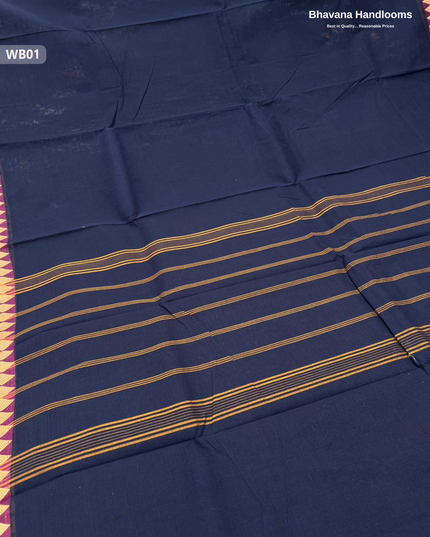 Authentic Kanchi Cotton Handloom Saree – Navy Blue Colour (Without Blouse)