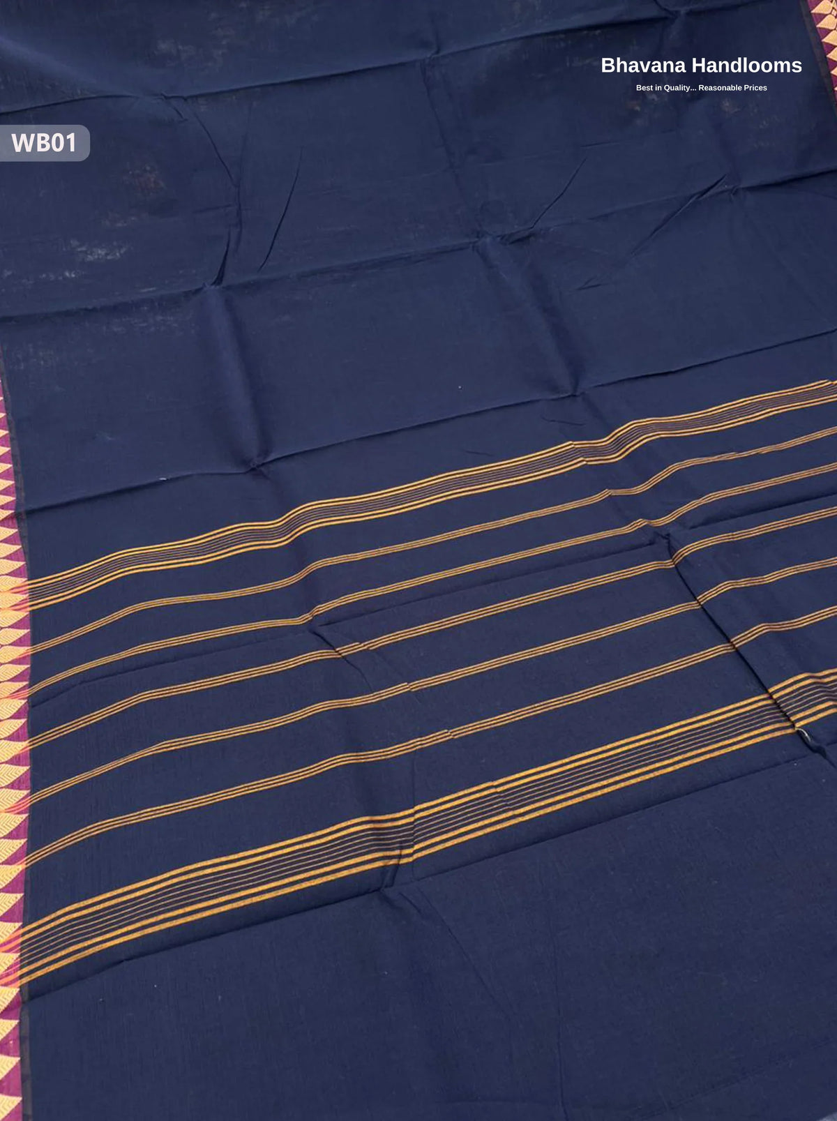 Authentic Kanchi Cotton Handloom Saree – Navy Blue Colour (Without Blouse)
