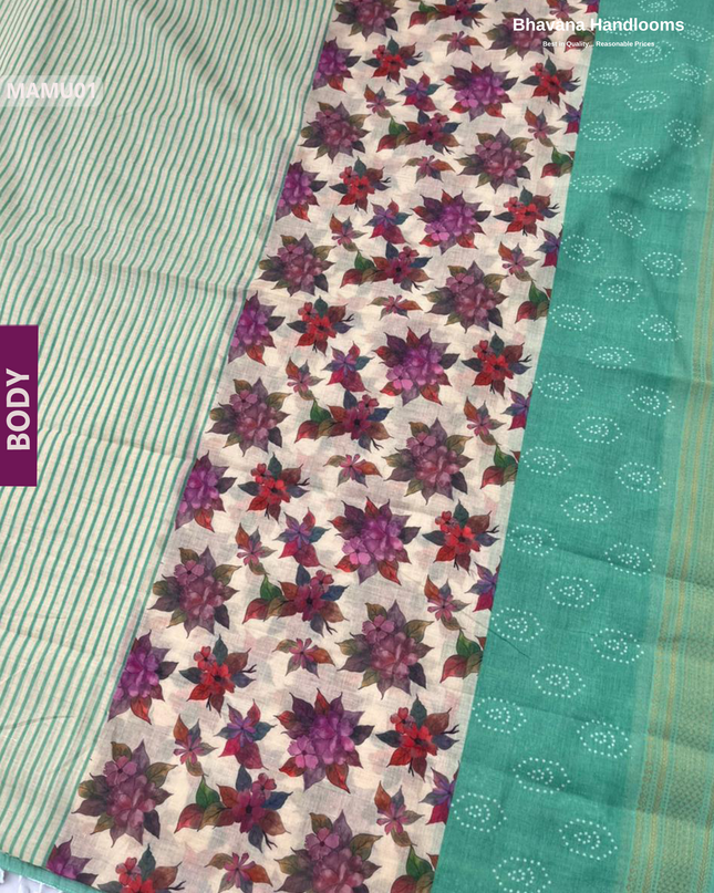 Soft Mul Cotton Light sea green Digital Print Saree | Lightweight & Comfortable