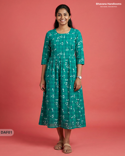 Comfortable Daily Wear Cotton Frock – Sea Green Colour | Half Lining