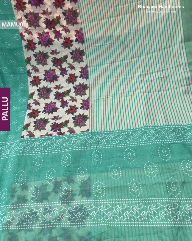 Soft Mul Cotton Light sea green Digital Print Saree | Lightweight & Comfortable