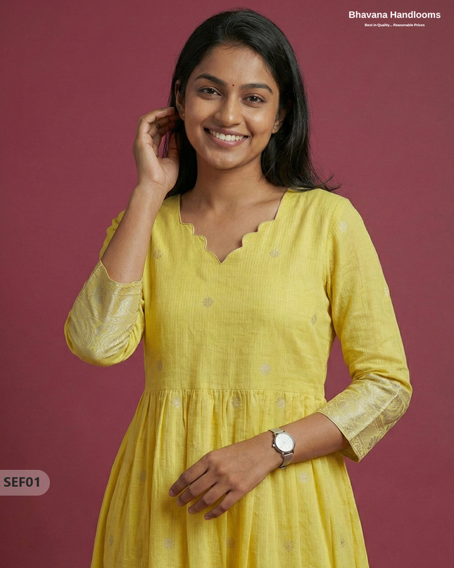 Premium Soft Semi Pattu Frock in Pastel Yellow | Full Length Lining