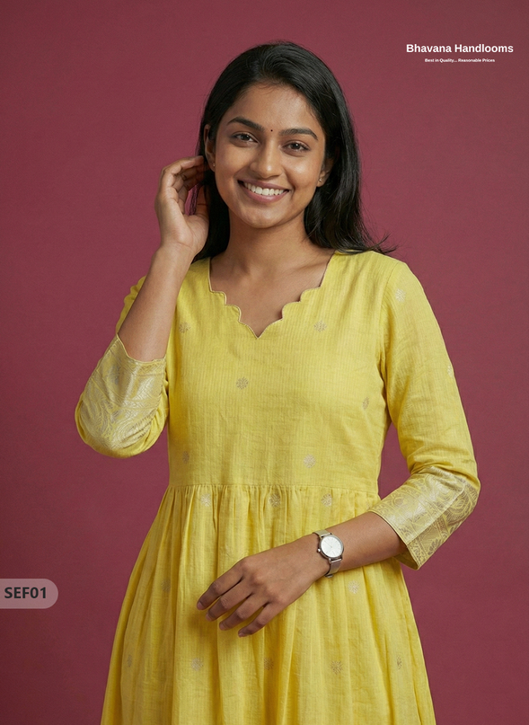 Premium Soft Semi Pattu Frock in Pastel Yellow | Full Length Lining