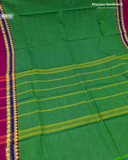 Authentic Kanchi Cotton Handloom Saree – Green Colour (Without Blouse)