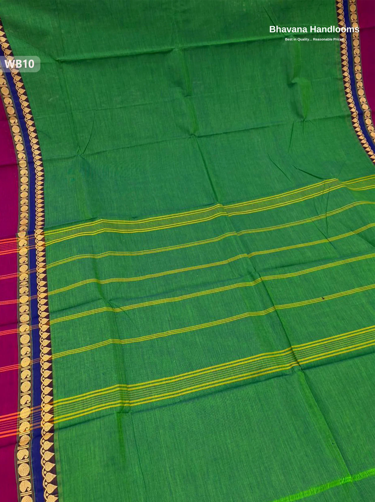 Authentic Kanchi Cotton Handloom Saree – Green Colour (Without Blouse)