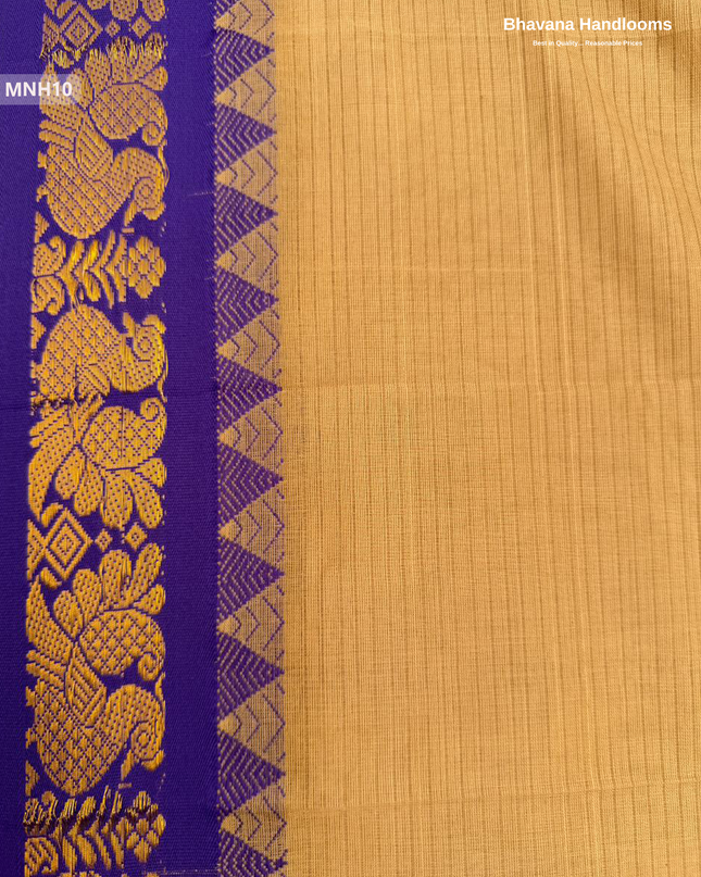 Mini Gadwal Cotton Saree in Light Brown with Small Zari Border | Without Blouse