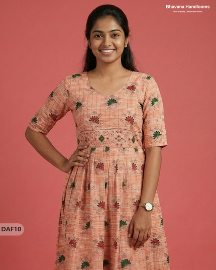 Comfortable Daily Wear Cotton Frock – Light Orange Colour | Half Lining