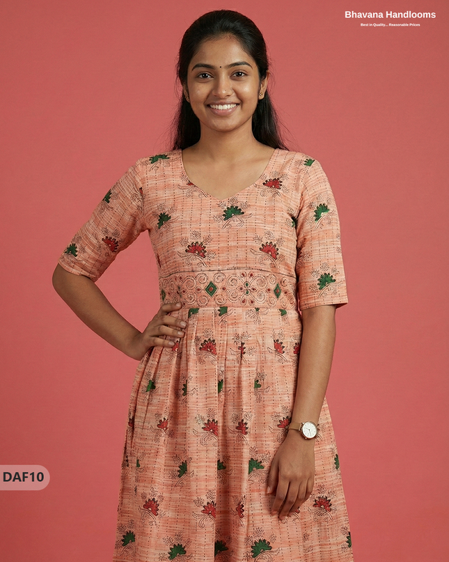 Comfortable Daily Wear Cotton Frock – Light Orange Colour | Half Lining