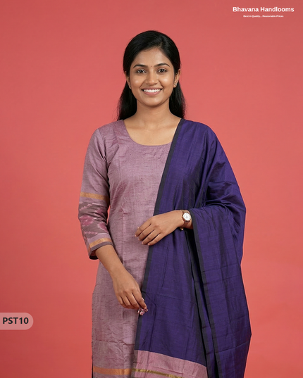Pochampally Semi Pattu 3PC Kurti Set in Pastel Purple Colour | Ready-to-Wear Ethnic Wear