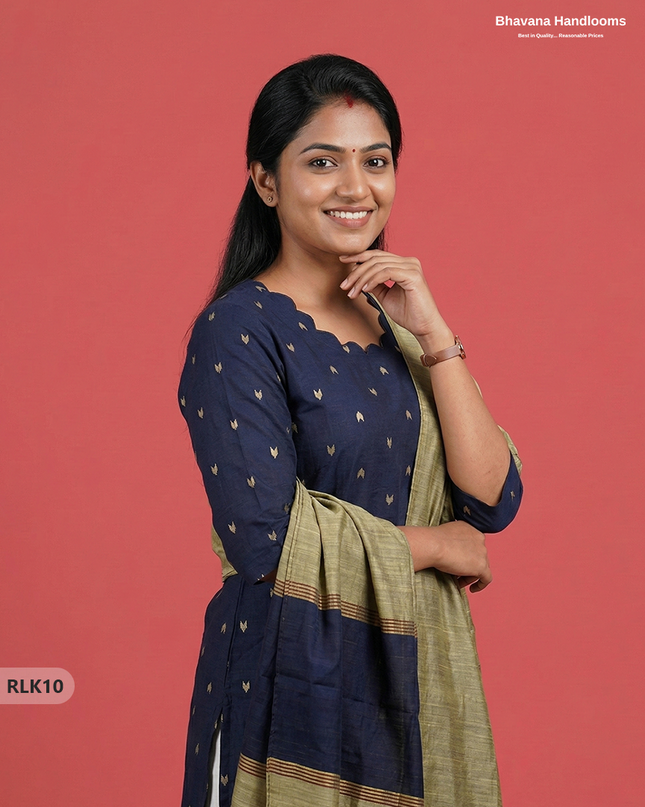 Raw Silk 2PC Set in Navy Blue Colour | Top & Bottom Only Ethnic Wear