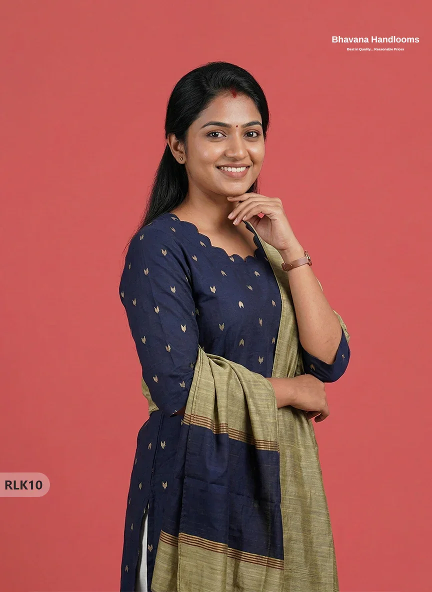 Raw Silk 2PC Set in Navy Blue Colour | Top & Dupatta Only Ethnic Wear