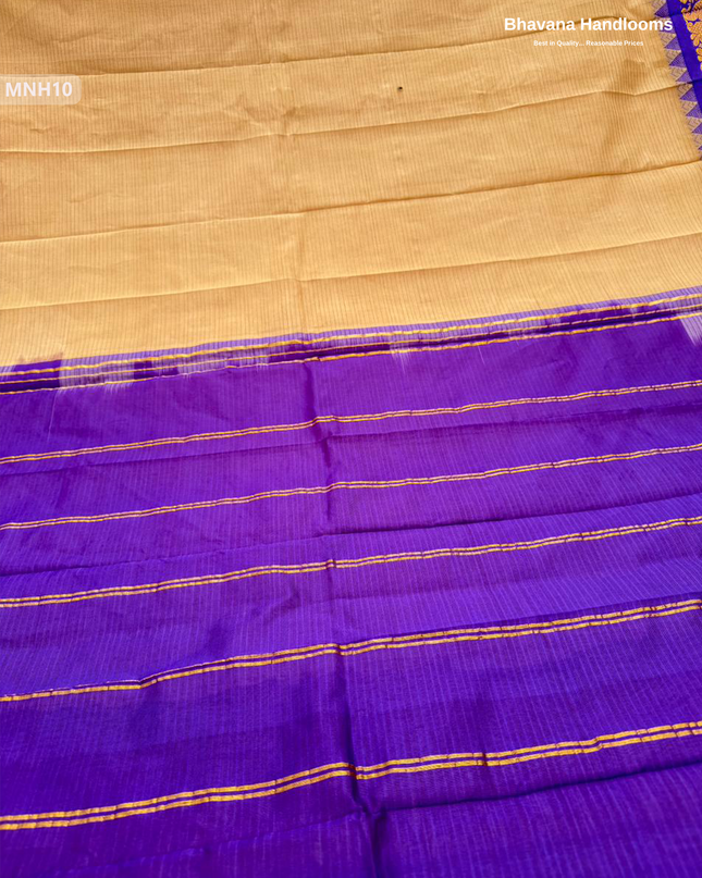 Mini Gadwal Cotton Saree in Light Brown with Small Zari Border | Without Blouse