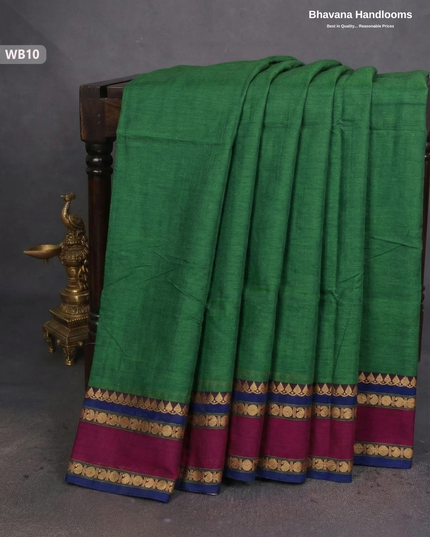 Authentic Kanchi Cotton Handloom Saree – Green Colour (Without Blouse)