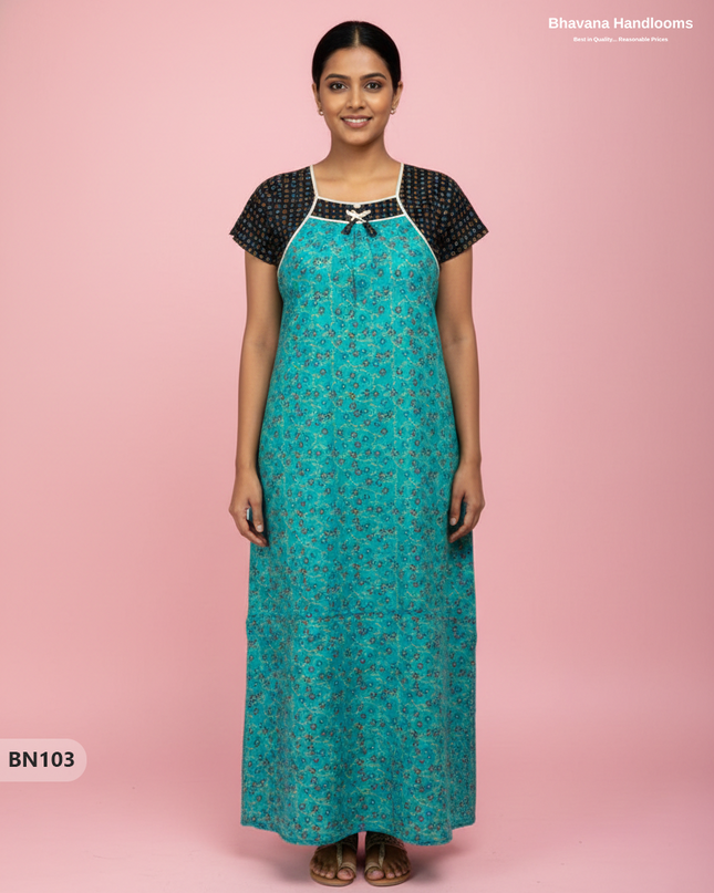 Cotton Printed Nighties | Comfortable Free Size Nightwear for Women