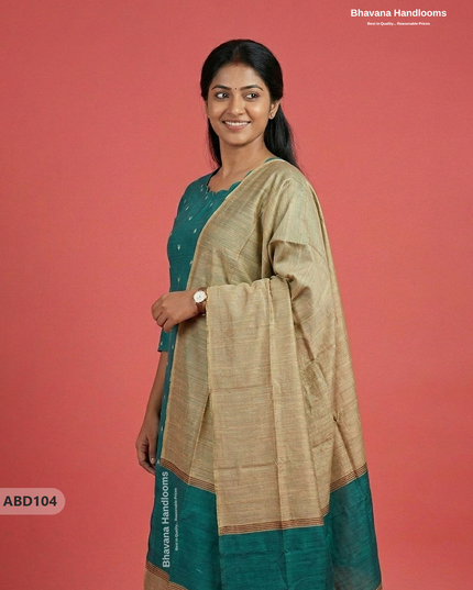Raw Silk 3-Piece Kurti Set with Cut Work Neck Design in Green Colour | Full-Length Lined Kurti with Gold Dupatta