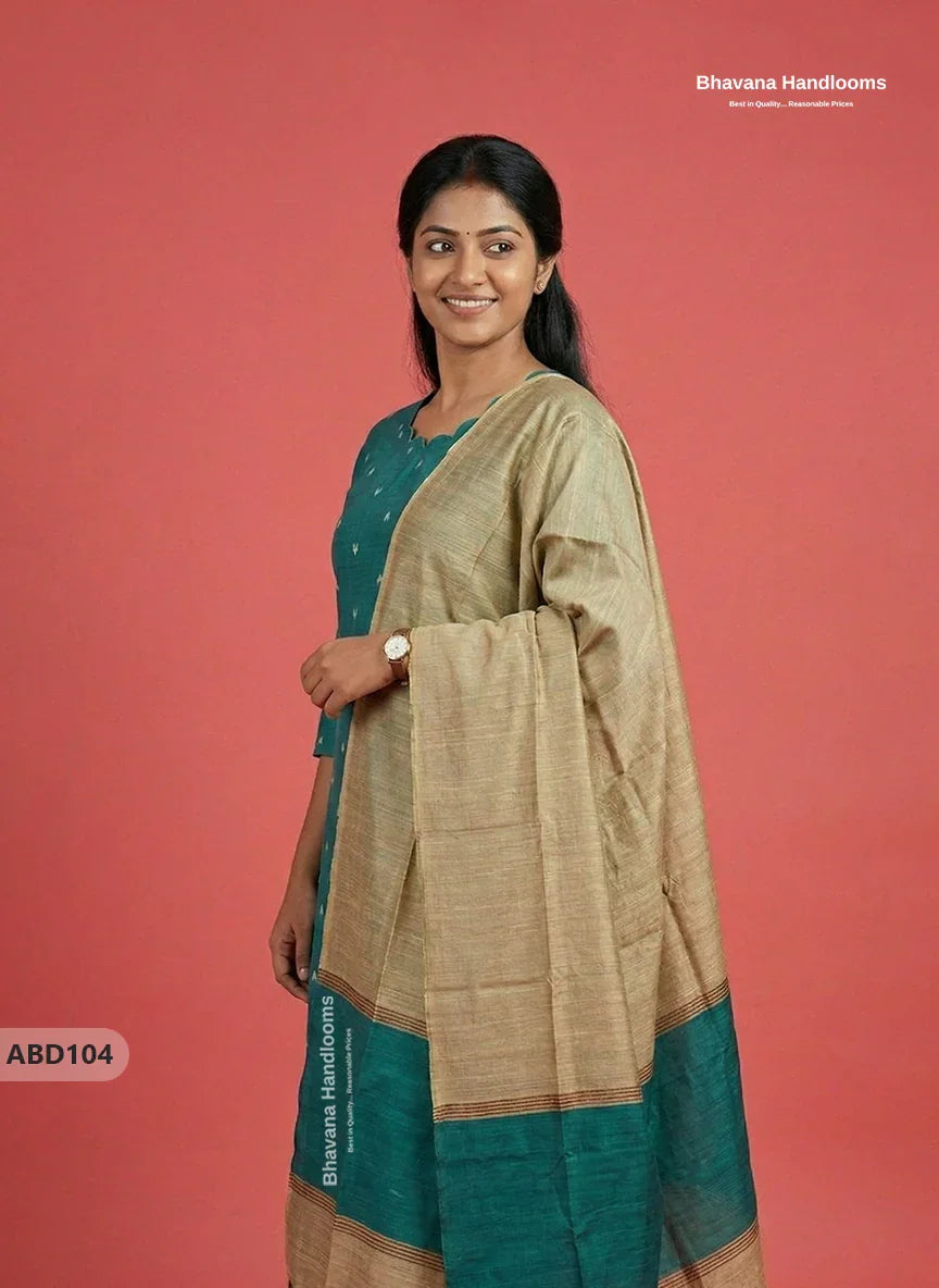 Raw Silk 3-Piece Kurti Set with Cut Work Neck Design in Green Colour | Full-Length Lined Kurti with Gold Dupatta
